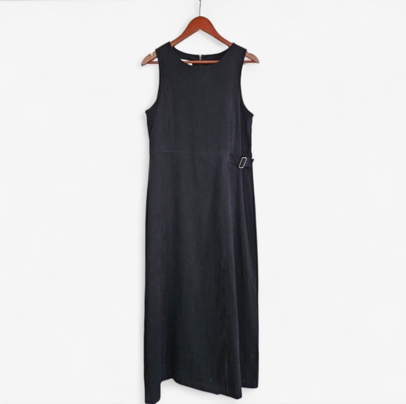 Vintage Talbots Faux Suede Minimalist Sleeveless Buckle Detail Midi Dress 6 - Picture 1 of 9